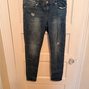 Seven7 Washed Dark Blue Skinny Jeans with Light Distress